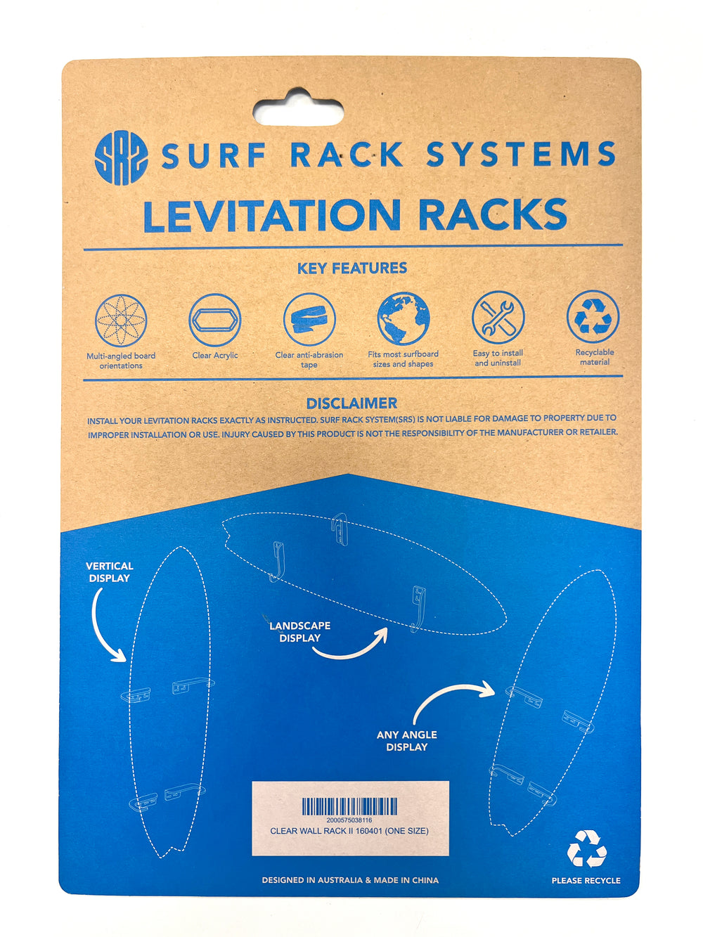 Clear Levitation Surfboard Wall Rack