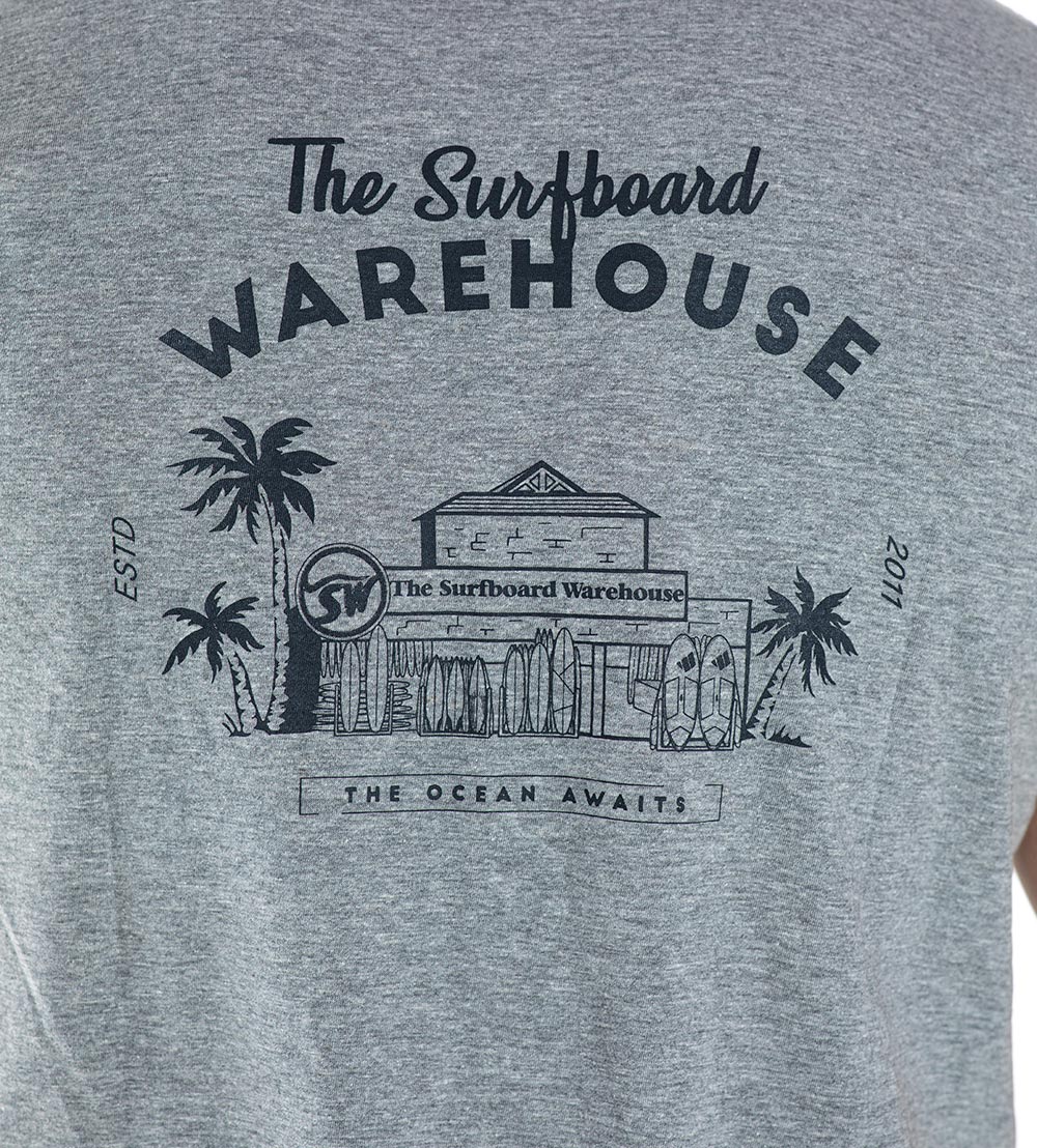 RETRO SURFBOARD WAREHOUSE T-SHIRT - GREY