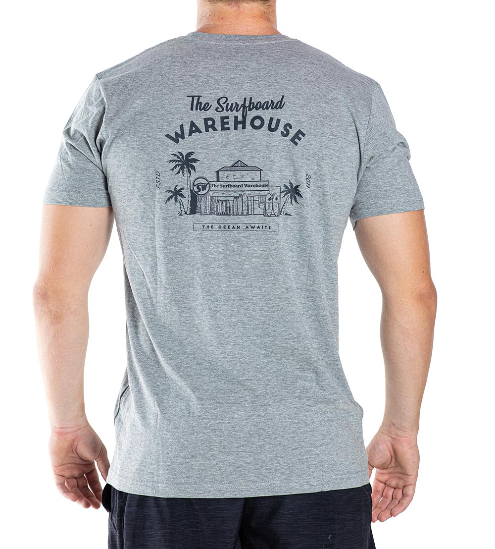 RETRO SURFBOARD WAREHOUSE T-SHIRT - GREY