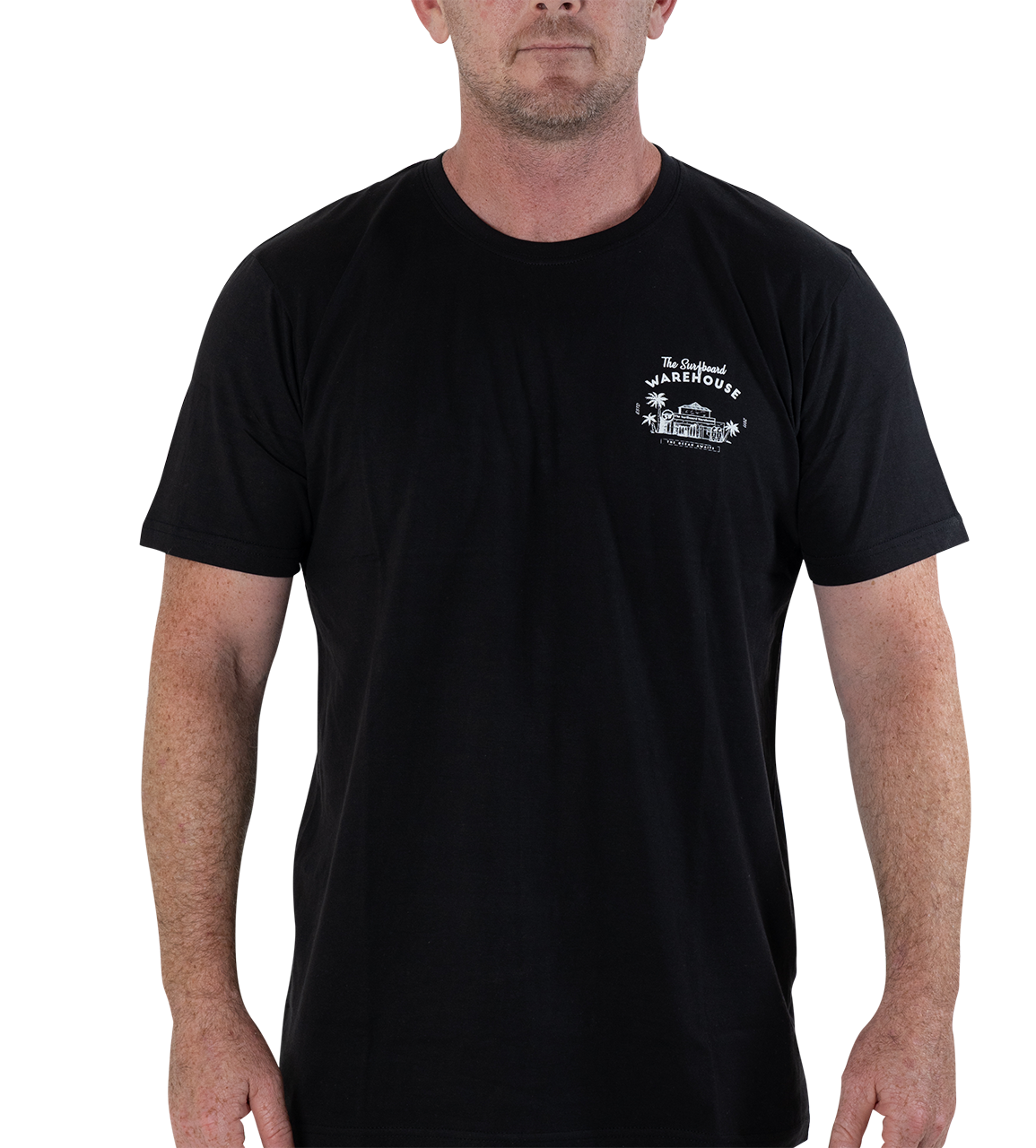 RETRO SURFBOARD WAREHOUSE T-SHIRT - BLACK